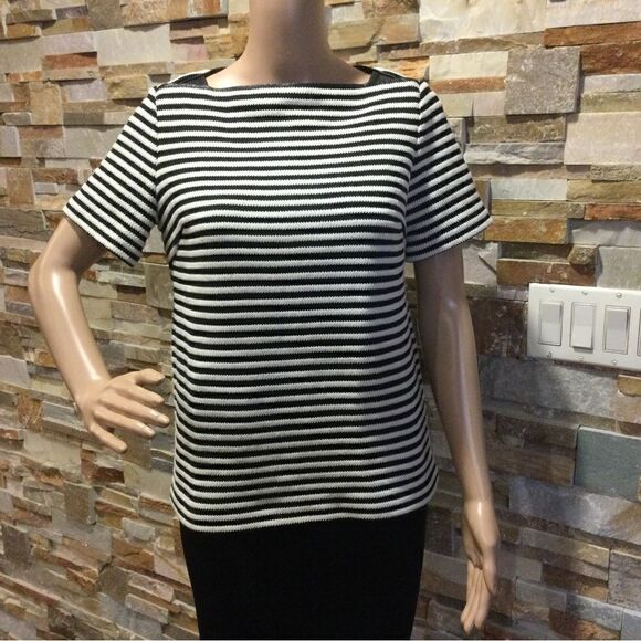 T ALEXANDER WANG Striped Knit Short Sleeve Boatneck Top - Picture 1 of 8